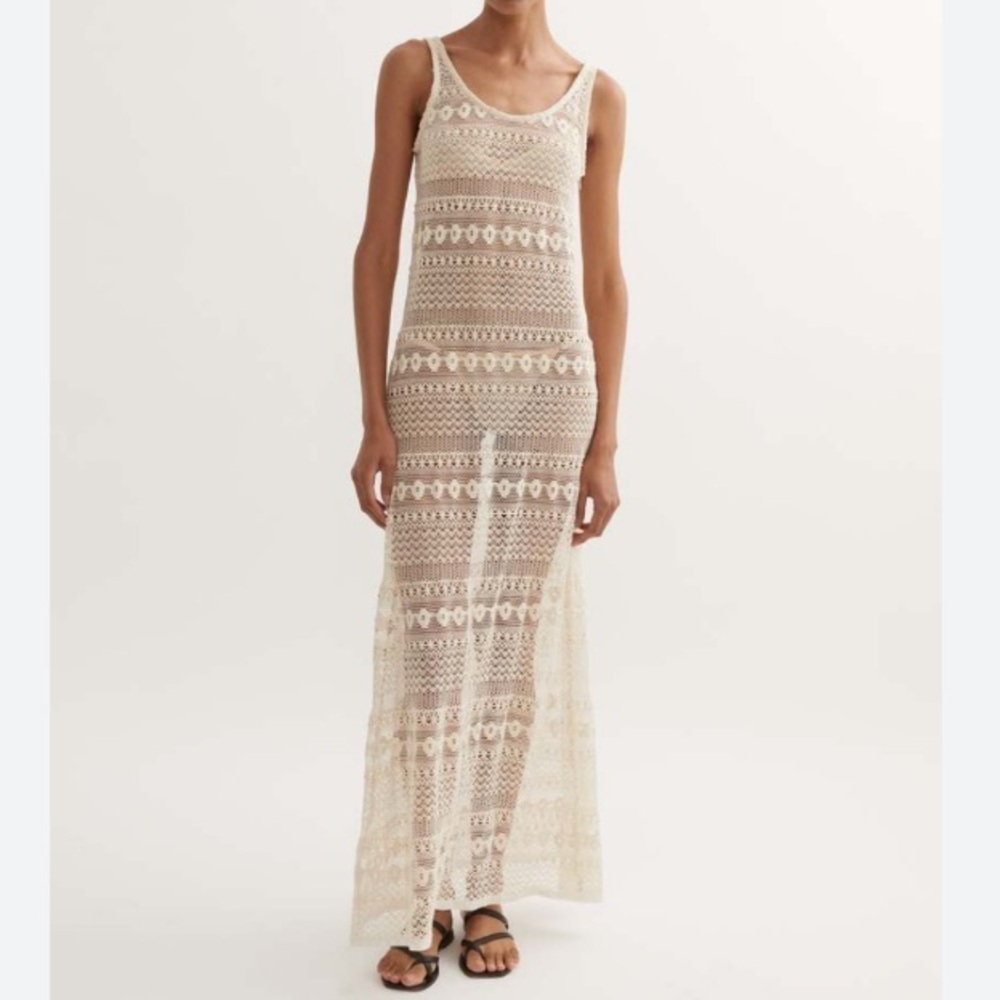 Hyde & Stone White Sigrid Lace Maxi Slip Dress Open Knit Cover-Up Size XS New